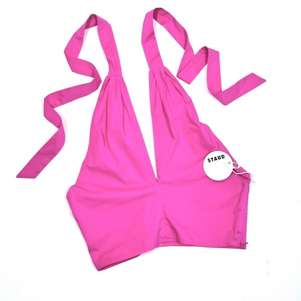 NEW! Women's Staud Pink Poplin Cotton Blend Crop Top - Size 8